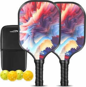 Vsmooth Pickleball Paddles Set of 2 Fiberglass Pickleball Rackets with Carrying Case Pickleball Rackets Gifts for Beginners & Pros Durable Max Spin Surface & Elongated Handle
