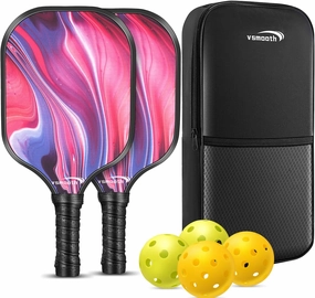 Vsmooth Pickleball Paddles Set of 2 Fiberglass Surface Pickleball Set with Pickleball Rackets, 4 Pickleball Ball, Pickleball Bags for Gifts Lightweight Honeycomb Core & Anti Slip Sweat Absorbing Grip