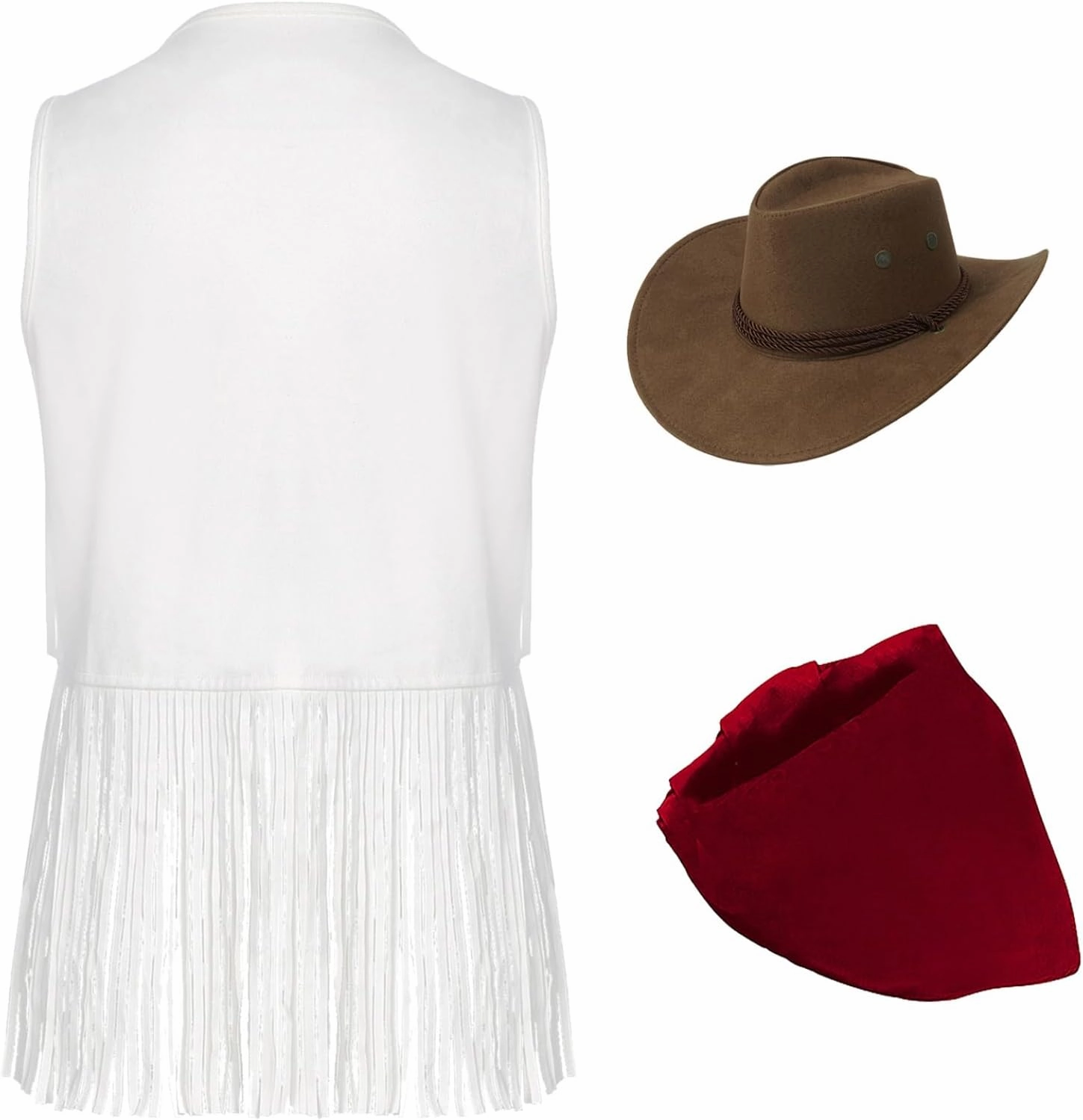 Vxuxlje Women's Western Cowgirl Outfits Sets Tassel Fuax Suede Open Front Vest with Cowboy Hats