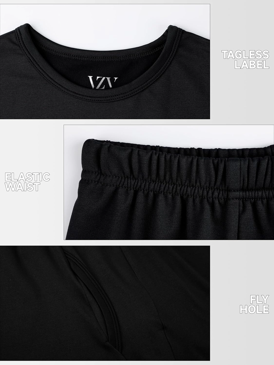 VZV 2 Set Thermal Underwear for Men Winter Long Johns for Men Thermal Top and Bottom Set Fleece Lined Base Layer