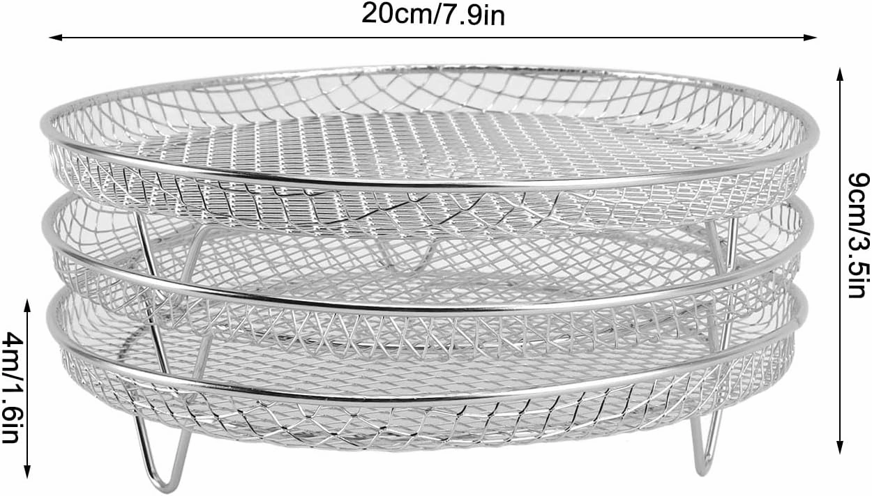 WALFRONT Food Grade Stainless Steel Fryer Racks Versatile Design for Cosori Vortex 3PCS Fryer Basket Tray (Round)