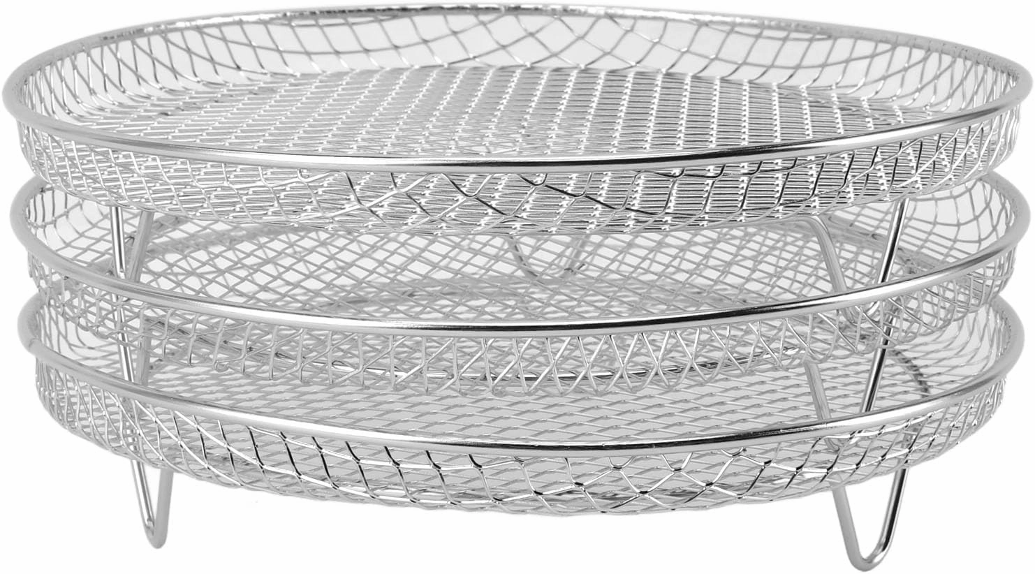 WALFRONT Food Grade Stainless Steel Fryer Racks Versatile Design for Cosori Vortex 3PCS Fryer Basket Tray (Round)