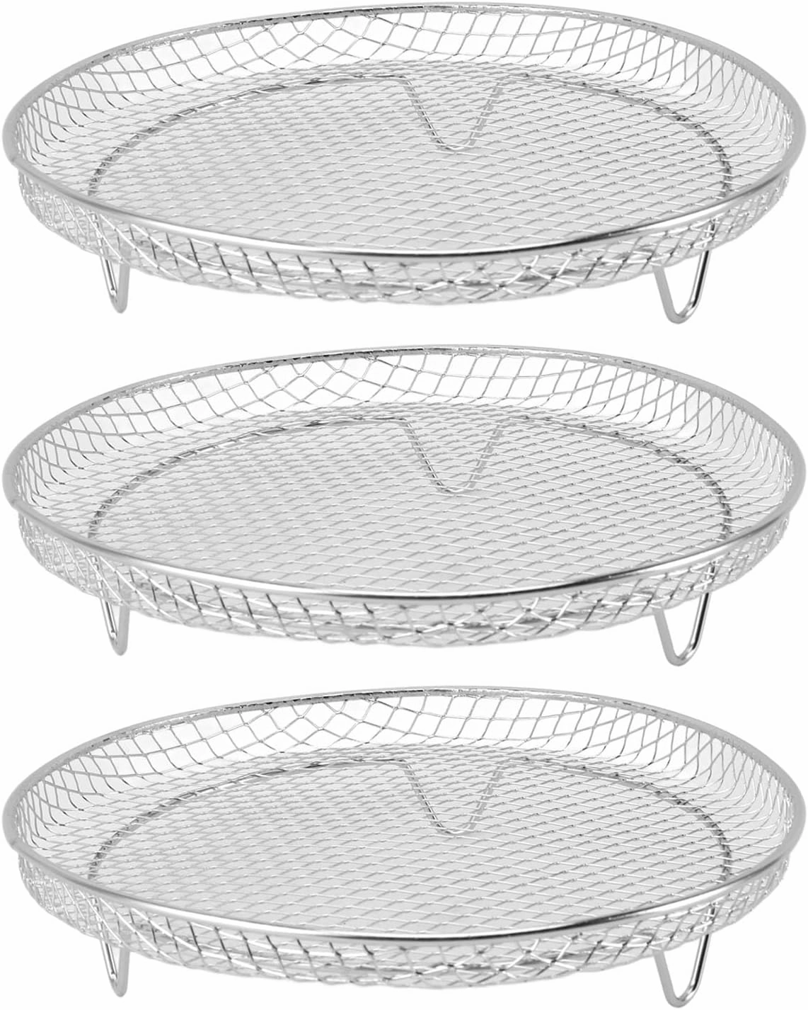 WALFRONT Food Grade Stainless Steel Fryer Racks Versatile Design for Cosori Vortex 3PCS Fryer Basket Tray (Round)