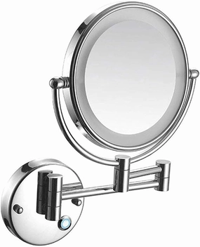 Wall Mount Led Lighted Makeup Mirror 5X Magnifying Touch Sn Shaving Mirror Double-Sided Round Bathroomty Mirror Swivel Extendable Cosmetic Mirror Concealed