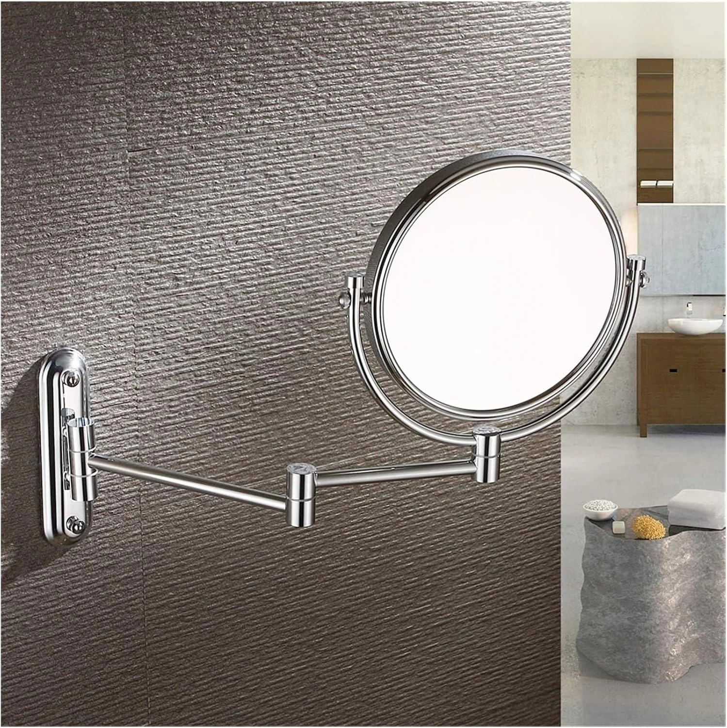 Wall Mounted Lighted Makeup Mirror 8 Inch Chrome Double Sided Vanity Mirrors with Magnifying, Bathroom Flexible Extendable 360° Swivel Cosmetic Mirrors(3X)