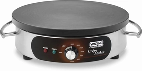 Waring Commercial WSC160X 16" Electric Crepe Maker, Cast Iron Cooking Surface, Stainless Steel Base, Includes Batter Spreader and Spatula, 120V, 1800W, 5-15 Phase Plug