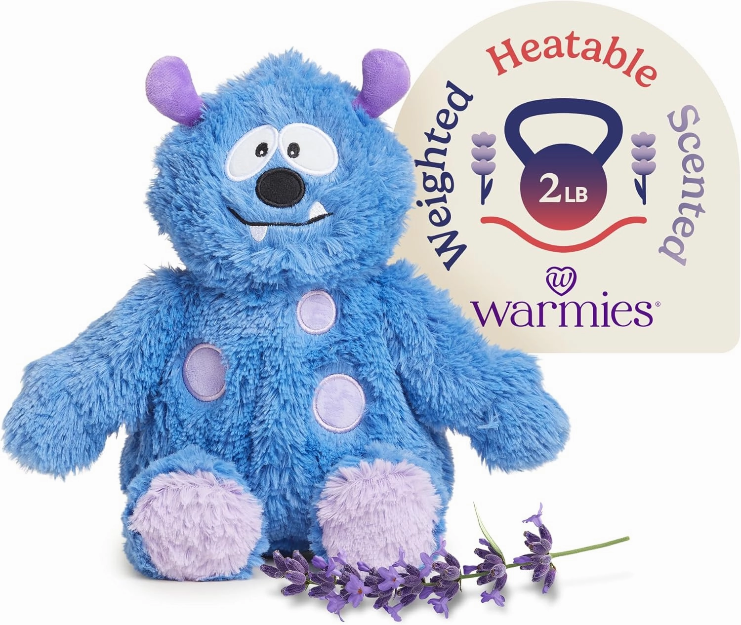 warmies Microwavable & Weighted Stuffed Animals, Blue Monster - Heated Stuffed Animal Plushie for Warmth & Comfort - Cute Soft Plush Toys for Adults & Children (Boys, Girls, Babies & Toddlers)