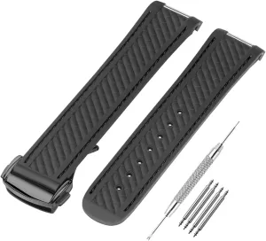 Watch Band Compatible with Omega Seamaster 300 AT150 Aqua Terra 8900 Curved End Steel Buckle, Soft Silicone Rubber Replacement Wrist Strap for Omega Seamaster Series Watch Straps