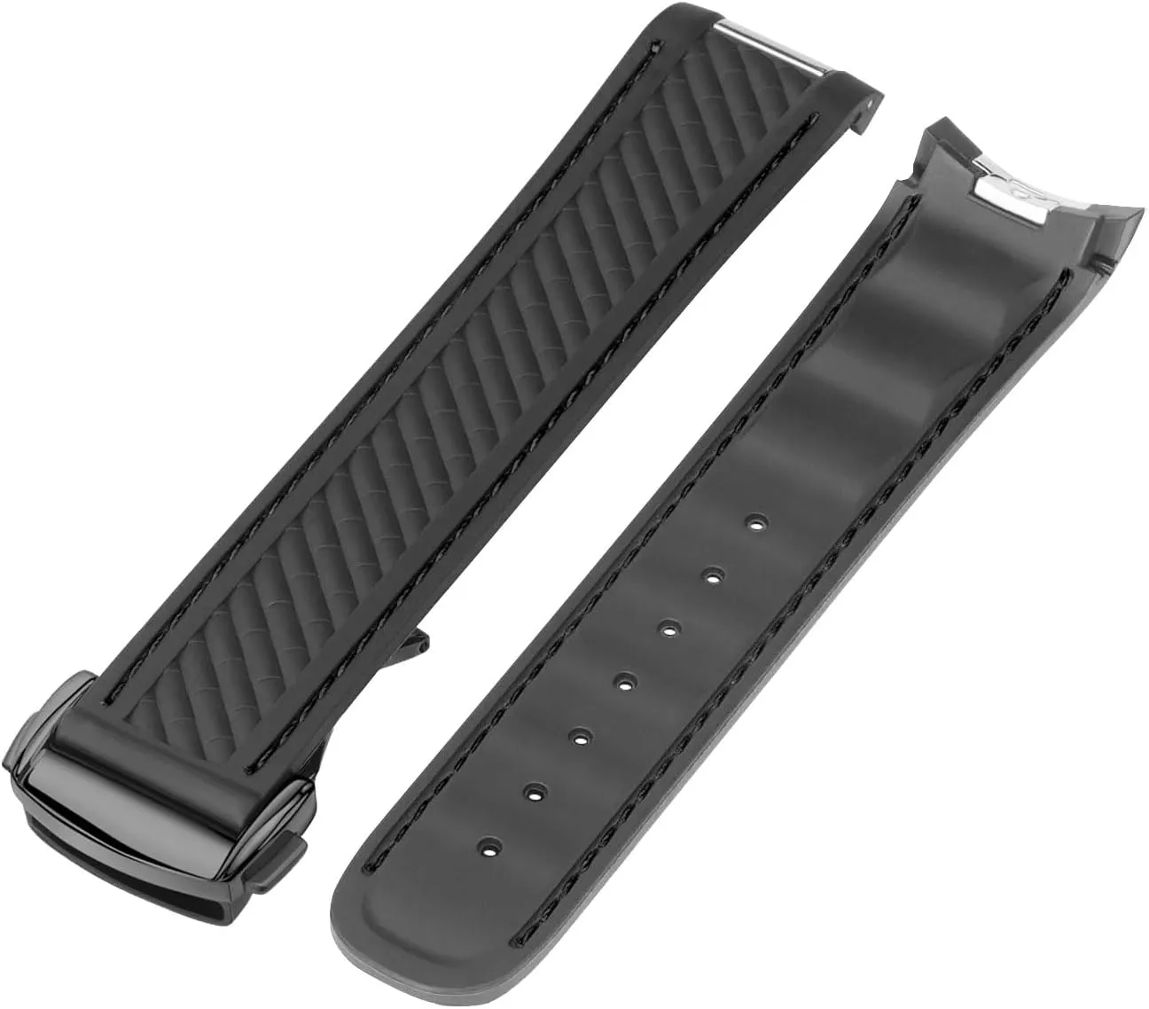 Watch Band Compatible with Omega Seamaster 300 AT150 Aqua Terra 8900 Curved End Steel Buckle, Soft Silicone Rubber Replacement Wrist Strap for Omega Seamaster Series Watch Straps