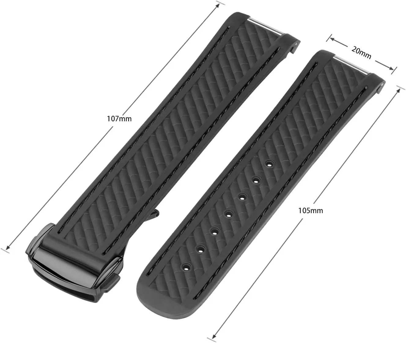 Watch Band Compatible with Omega Seamaster 300 AT150 Aqua Terra 8900 Curved End Steel Buckle, Soft Silicone Rubber Replacement Wrist Strap for Omega Seamaster Series Watch Straps