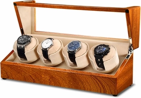 Watch Display Box Watch Winder for 4 Storages Wood Shell Piano Paint Exterior and Extremely Silent Motor, with Soft Flexible Watch Pillow (Color : Bei, Beige