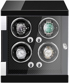 Watch Winder Box for 4 Automatic Watches Flexible Watch Pillows Built in LED Light Piano Paint Finish Quiet Motor
