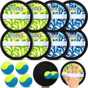 Water Grip Ball Toss and Catch Game Set Include 8 Water Paddles 4 Balls Waterproof Beach Toy Set Throw Sport Game for Swimming Pool Beach Backyard Game(Blue, Green)