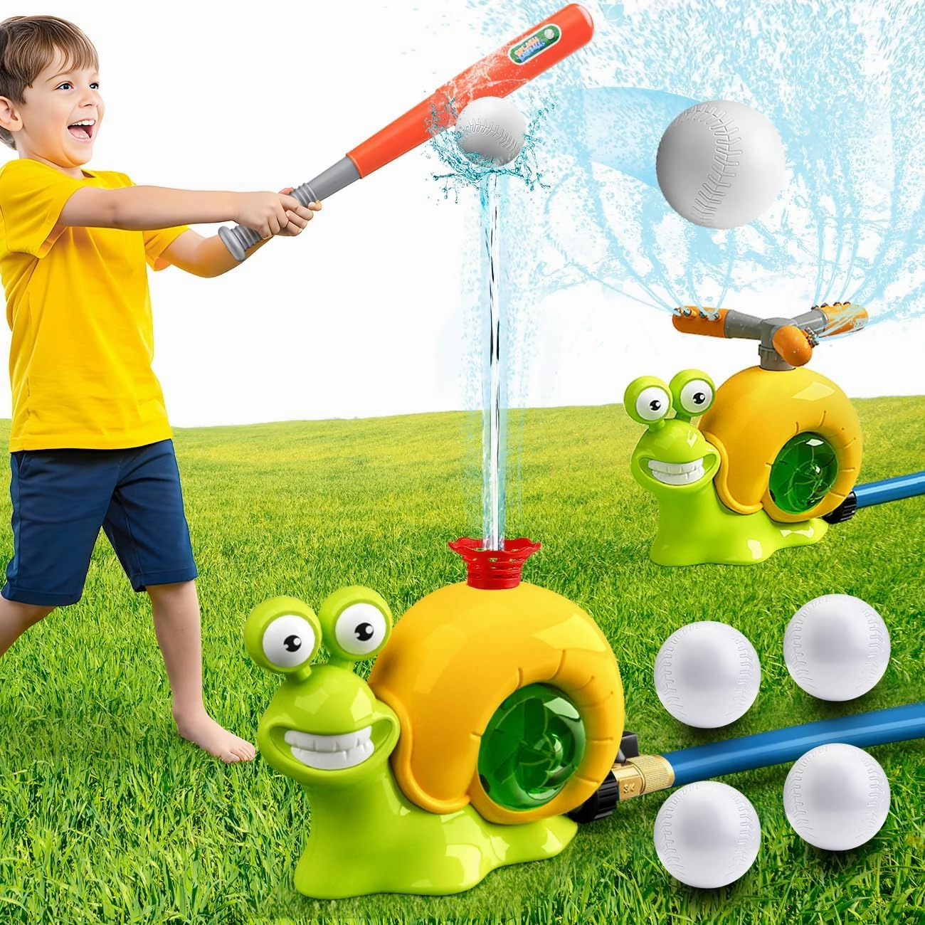 Water Sprinkler Baseball Toys for Kids: Outdoor Water Toys for Kids Age 4-8-12-2 in 1 Snail Water Spray Toy for Lawn Backyard Garden - Summer Outside Toys for Toddlers 3-5 8-12