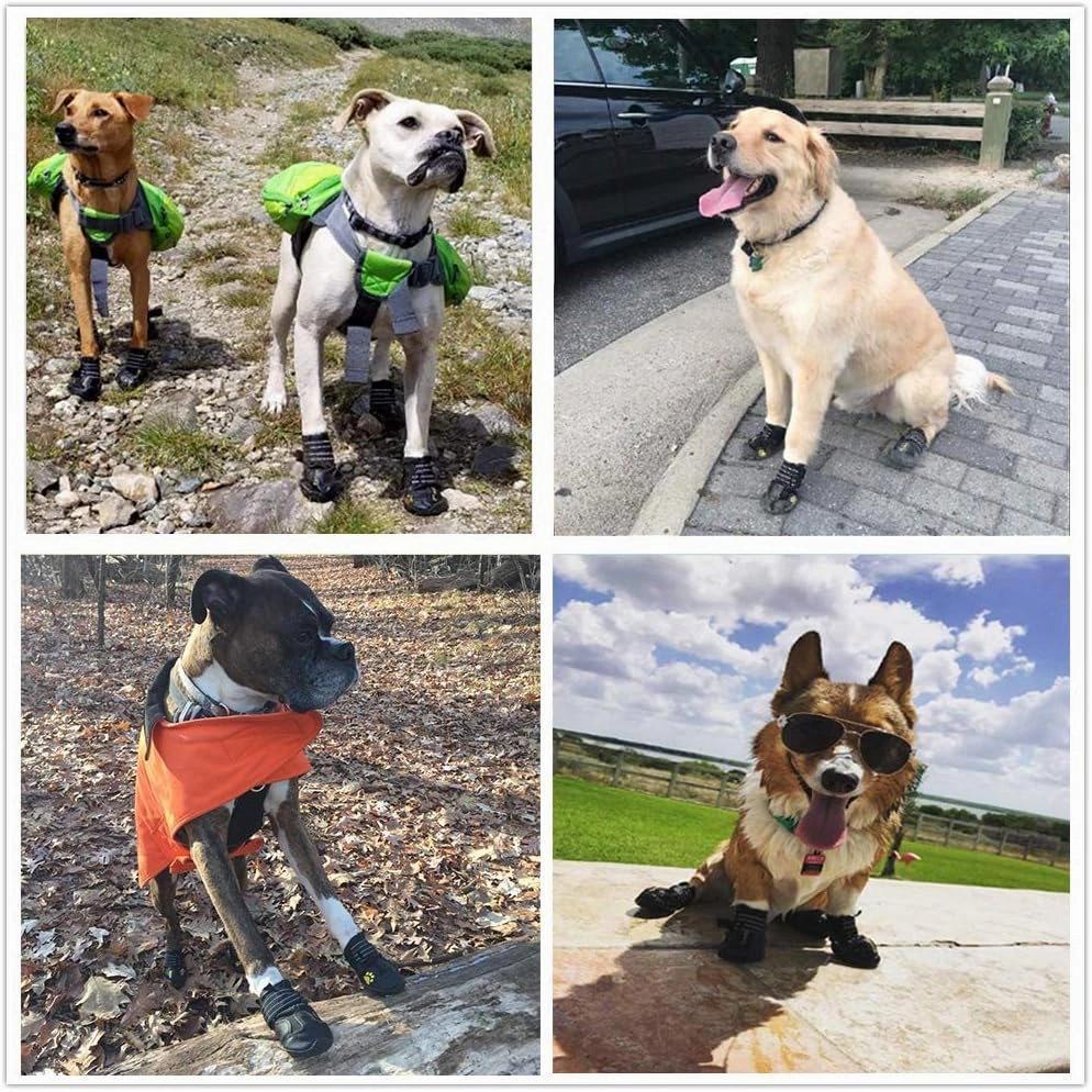 Waterproof Dog Boots, Dog Outdoor Shoes, Pet Rain Boots, Running Shoes for Medium to Large Dogs with Two Reflective Fastening Straps and Rugged Anti-Slip Sole (2.76" x2.56", Black 4PCS).