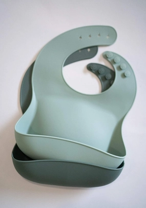 Waterproof Silicone Bib Set with Adjustable Neck Closure - Durable Silicone Bibs for Babies - Set of 2