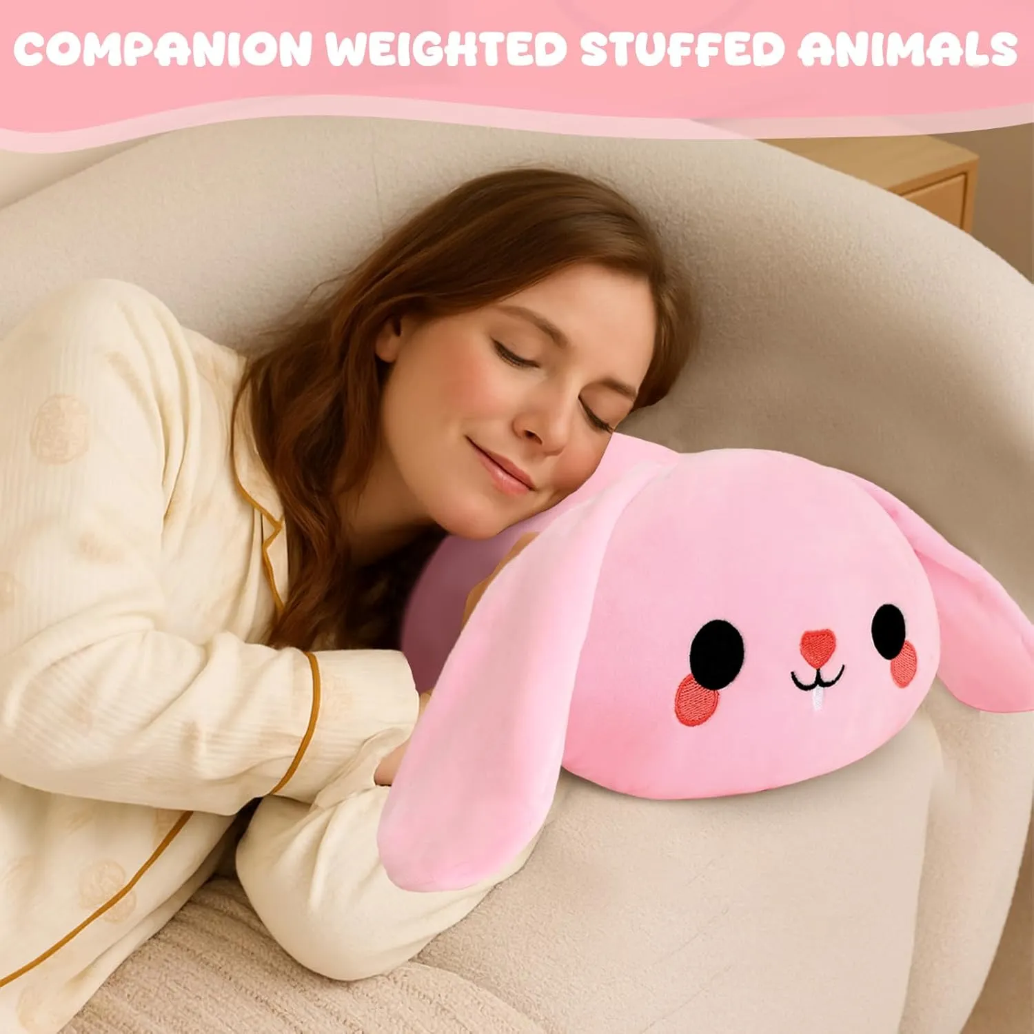 Weighted Stuffed Animals, 3.74 lbs Bunny Stuffed Animal with Weighted Beads, Cute Plush Toy Pillow Gifts for Adults Kids Boys Girls
