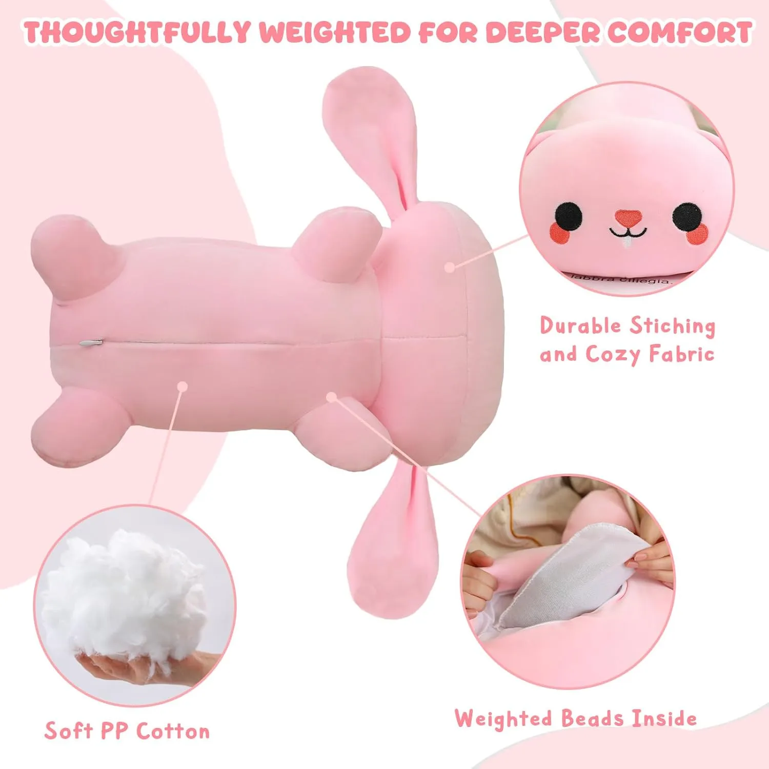 Weighted Stuffed Animals, 3.74 lbs Bunny Stuffed Animal with Weighted Beads, Cute Plush Toy Pillow Gifts for Adults Kids Boys Girls