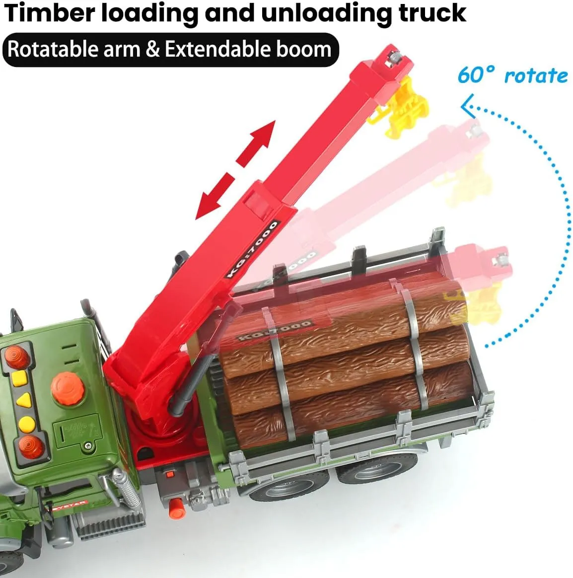 Wenbeier Farm Truck Toy for Kids 15" Large Timber Truck with Loading Crane and 6 Woods - Log Truck with Sound and Light Gift for Boy Toddler Child Ages 3 4 5 6