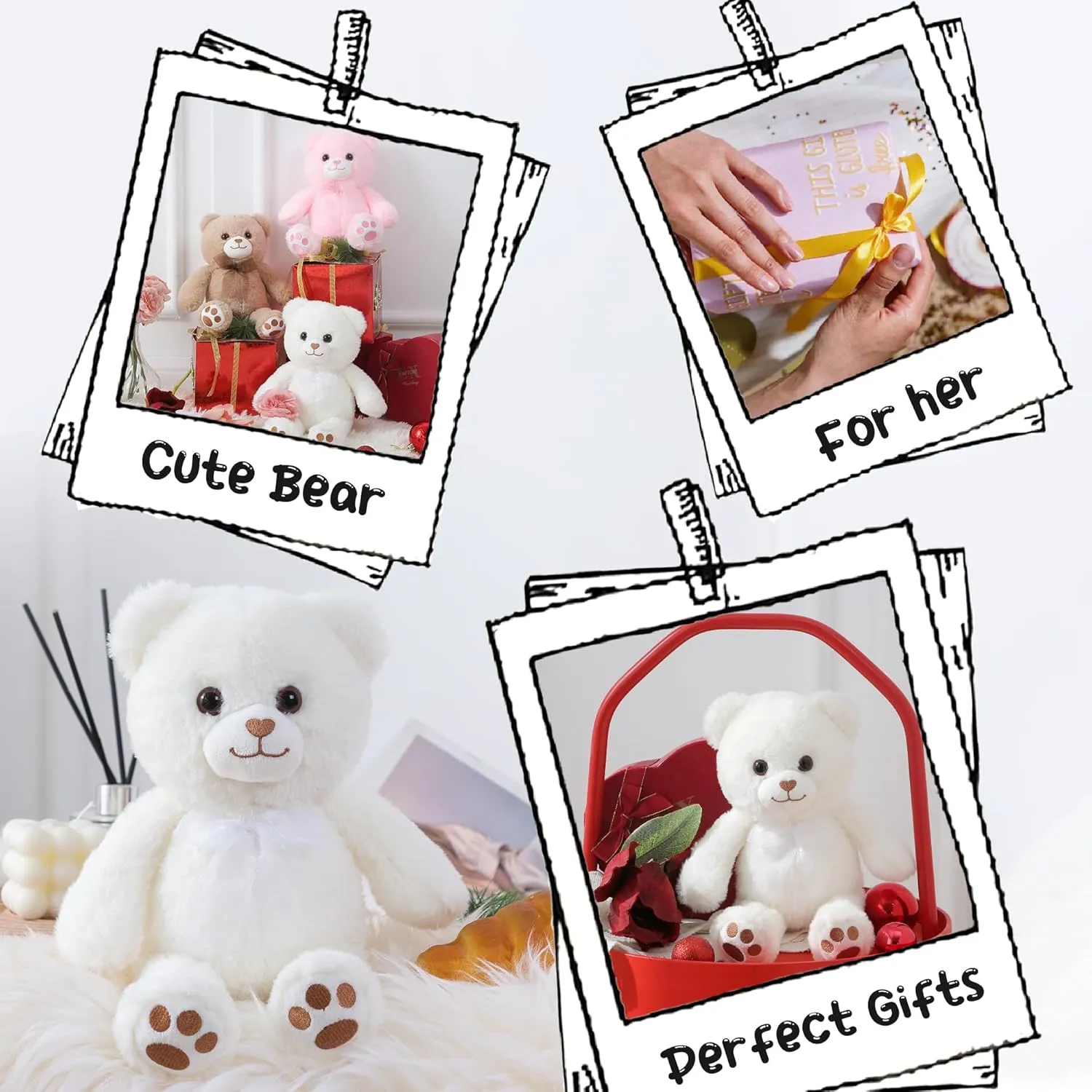 White Teddy Bear Stuffed Animal Small Teddy Bear with Heart Plush Toys Stuffed Animals for Girls Cute Stuffed Animals Teddy Bears Stuffed Bear Plush 9 Inch Animal Plushies Halloween