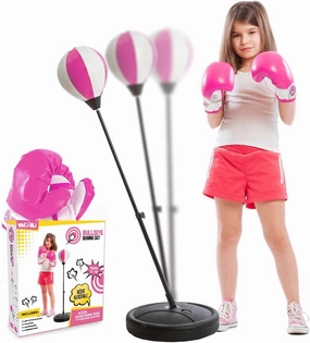 Whoobli Punching Bag for Kids Incl Boxing Gloves | 3-10 Years Old Adjustable Kids Punching Bag with Stand | Boxing Bag Set Toy for Boys & Girls (Red Black)