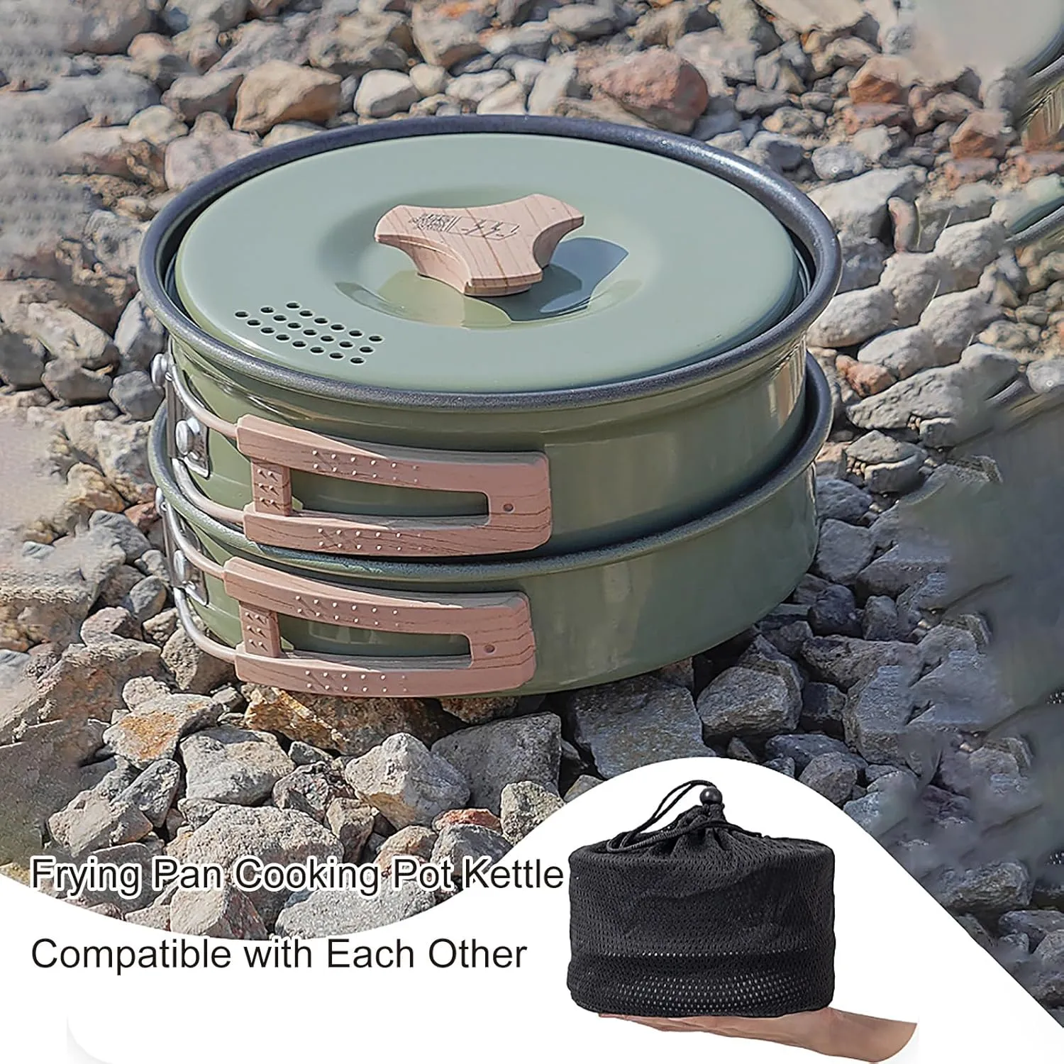 WHYATT Camping Pots and Pans Set, Camping Cooking Pot with Lightweight, Great for Backpacking Outdoor Camping Hiking and Picnic