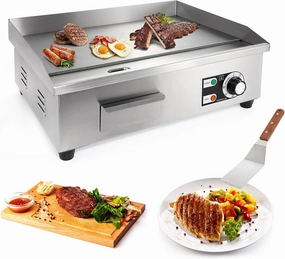 WICHEMI Commercial Electric Griddle 22" 3000W Flat Top Grill Countertop Griddle Stainless Steel Teppanyaki Grill w/Iron Cooking Plate for Restaurant Kitchen, 110V