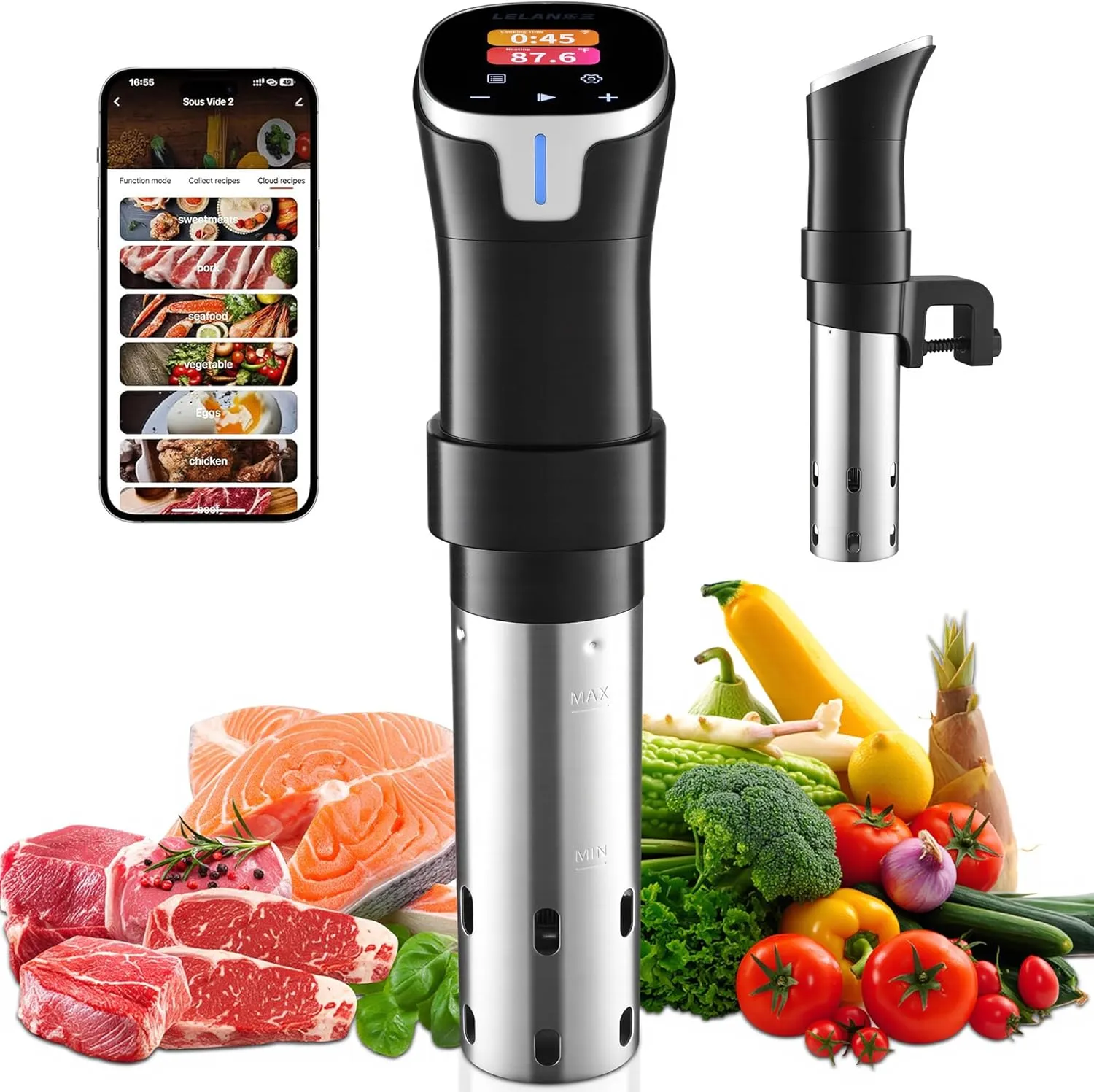 WiFi Sous Vide Cooker 1100W Immersion Circulator with App Control, Sous Vide Machines Accurate Temperature Control, LCD Touch Screen Ultra-Quiet for Home Chefs, Cooking