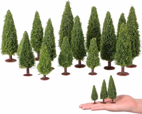 WINOMO 15pcs Green Scenery Landscape Model Cedar Trees