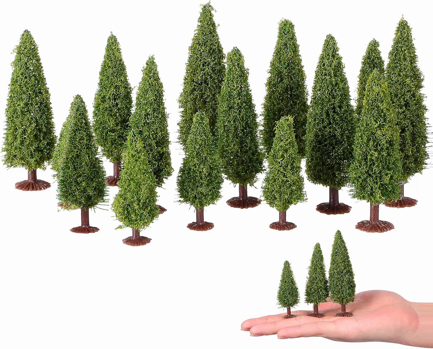 WINOMO 15pcs Green Scenery Landscape Model Cedar Trees