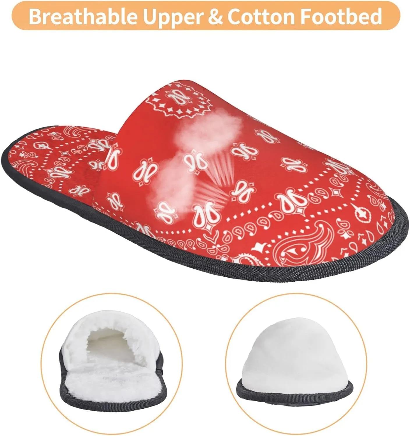Winter House Shoes Fluffy Slippers Red Western Paisley Bandana Pattern Warm Indoor House Slippers For Men Women