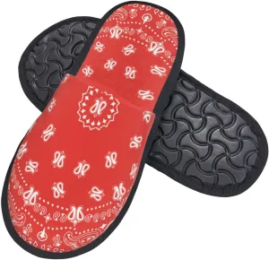 Winter House Shoes Fluffy Slippers Red Western Paisley Bandana Pattern Warm Indoor House Slippers For Men Women