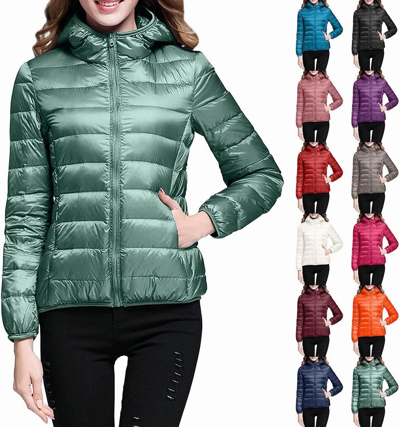 Winter Puffer Coats for Women, Womens Lightweight Puffer Jacket Packable Hooded Puffer Jacket Winter Zip Up Puffy Jacket