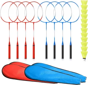 Woanger 8 Pieces Badminton Rackets Set with 12 Badminton and 4 Carrying Bag, Shuttlecocks Lightweight Ball Racquets Equipment Set for Adults and Teenagers
