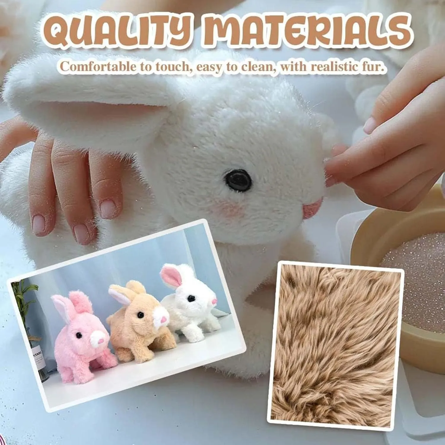 Wollerahorizons Bunny, Wollera Horizons My Realistic Bunny Toy, Kalbooz Realistic Bunny, Interactive Bunny Realistic Bunny - Jumping, Twitching, and Shaking Ears (Brown Pink)