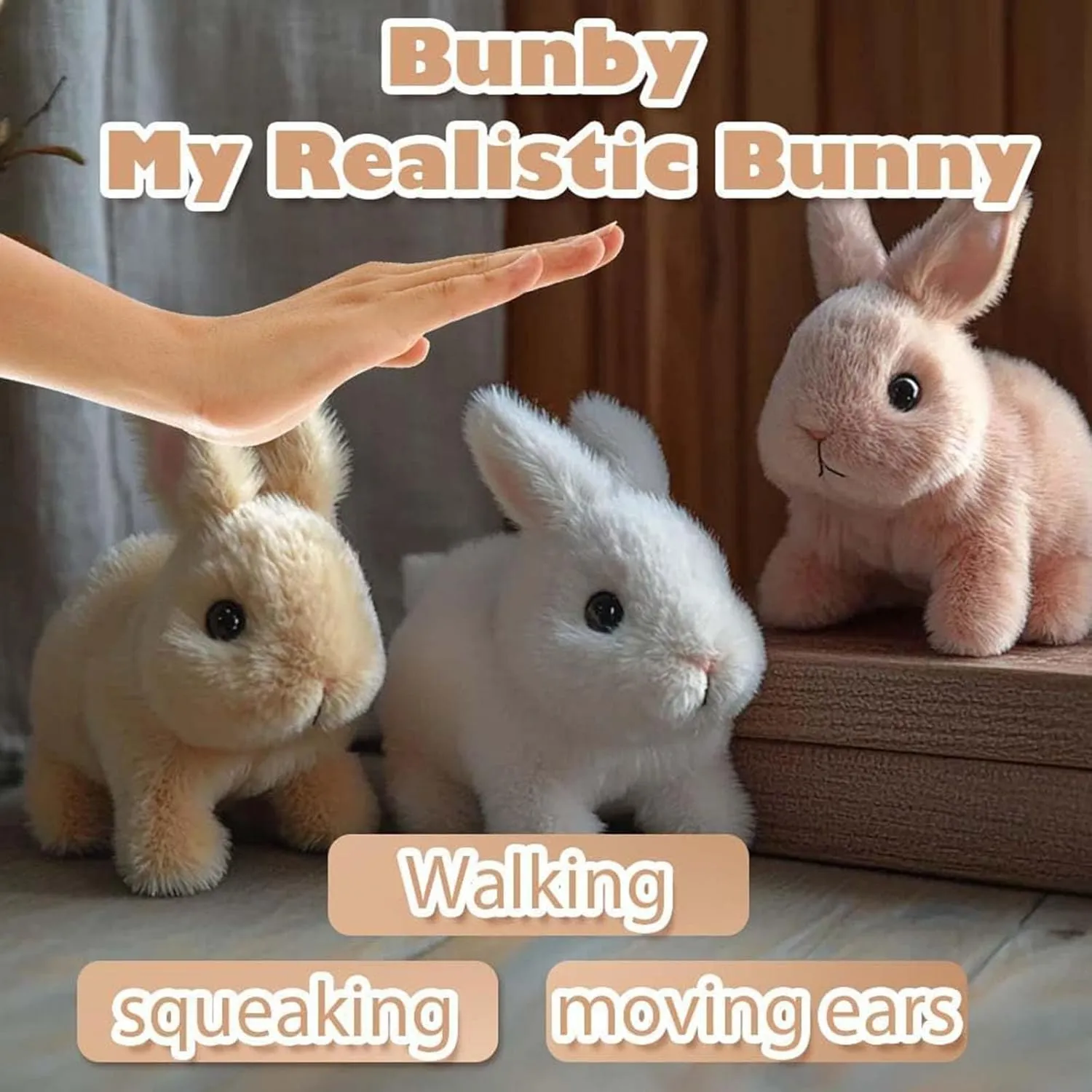 Wollerahorizons Bunny, Wollera Horizons My Realistic Bunny Toy, Kalbooz Realistic Bunny, Interactive Bunny Realistic Bunny - Jumping, Twitching, and Shaking Ears (Brown Pink)