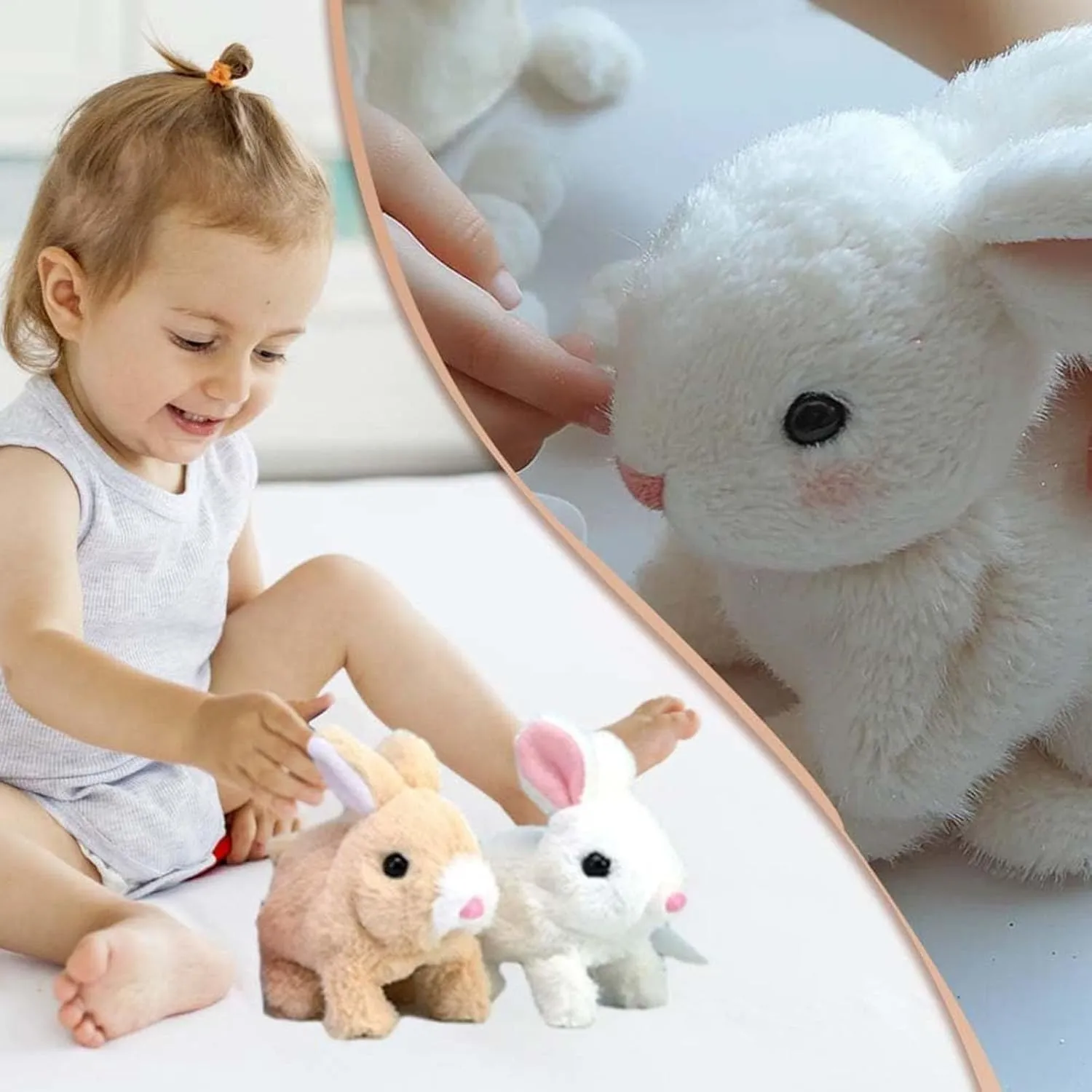 Wollerahorizons Bunny, Wollera Horizons My Realistic Bunny Toy, Kalbooz Realistic Bunny, Interactive Bunny Realistic Bunny - Jumping, Twitching, and Shaking Ears (Brown Pink)
