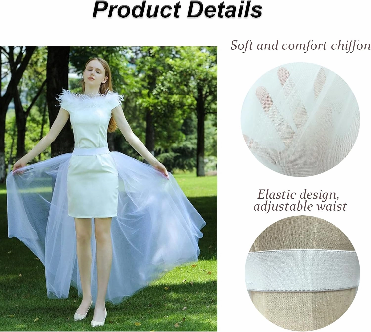 Women Long Tulle Tutu Skirts, 3 Layers Floor Length Elastic Waist Bustle Skirt for Wedding Prom Party Bride Gown Overskirt
