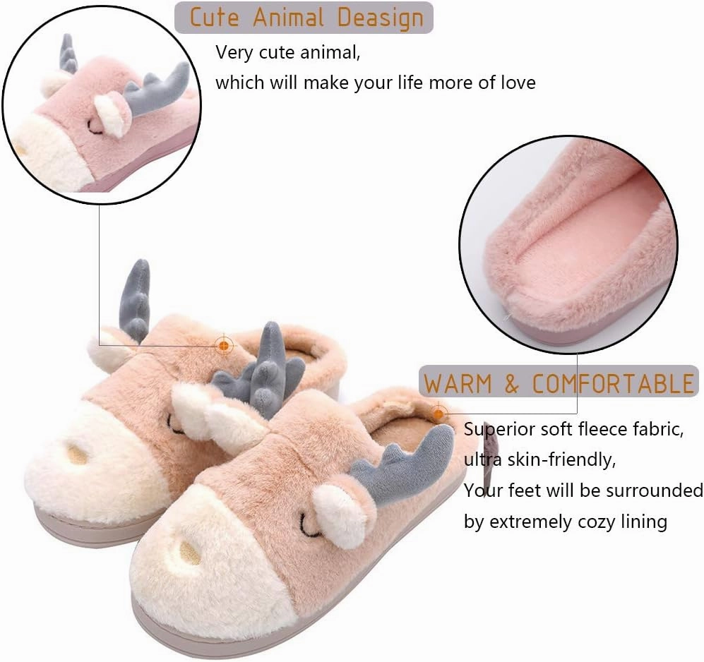 Women's Cute Animal Slippers - Warm Memory Foam Soft Fleece Plush House Slippers for Indoor & Outdoor