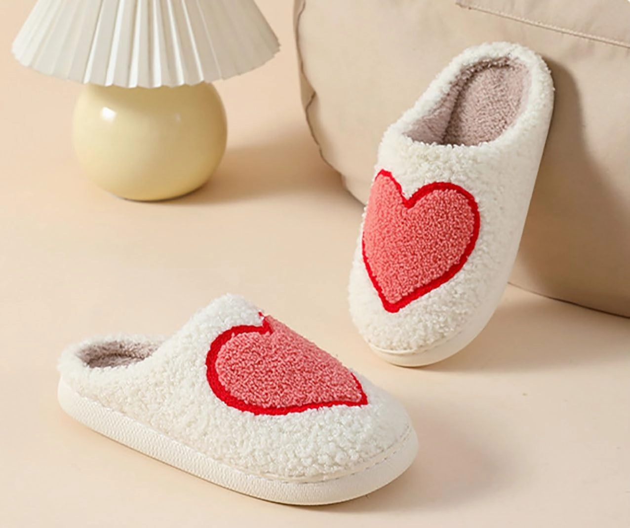 Women's Plush Heart Love Slippers - Blue Eyes Mushroom Cat Ears Retro Memory Foam Soft Plush Home Shoes