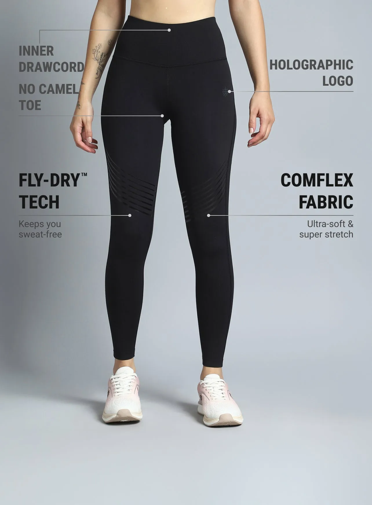 Women's Black Energy Flow Printed COMFlex Tights