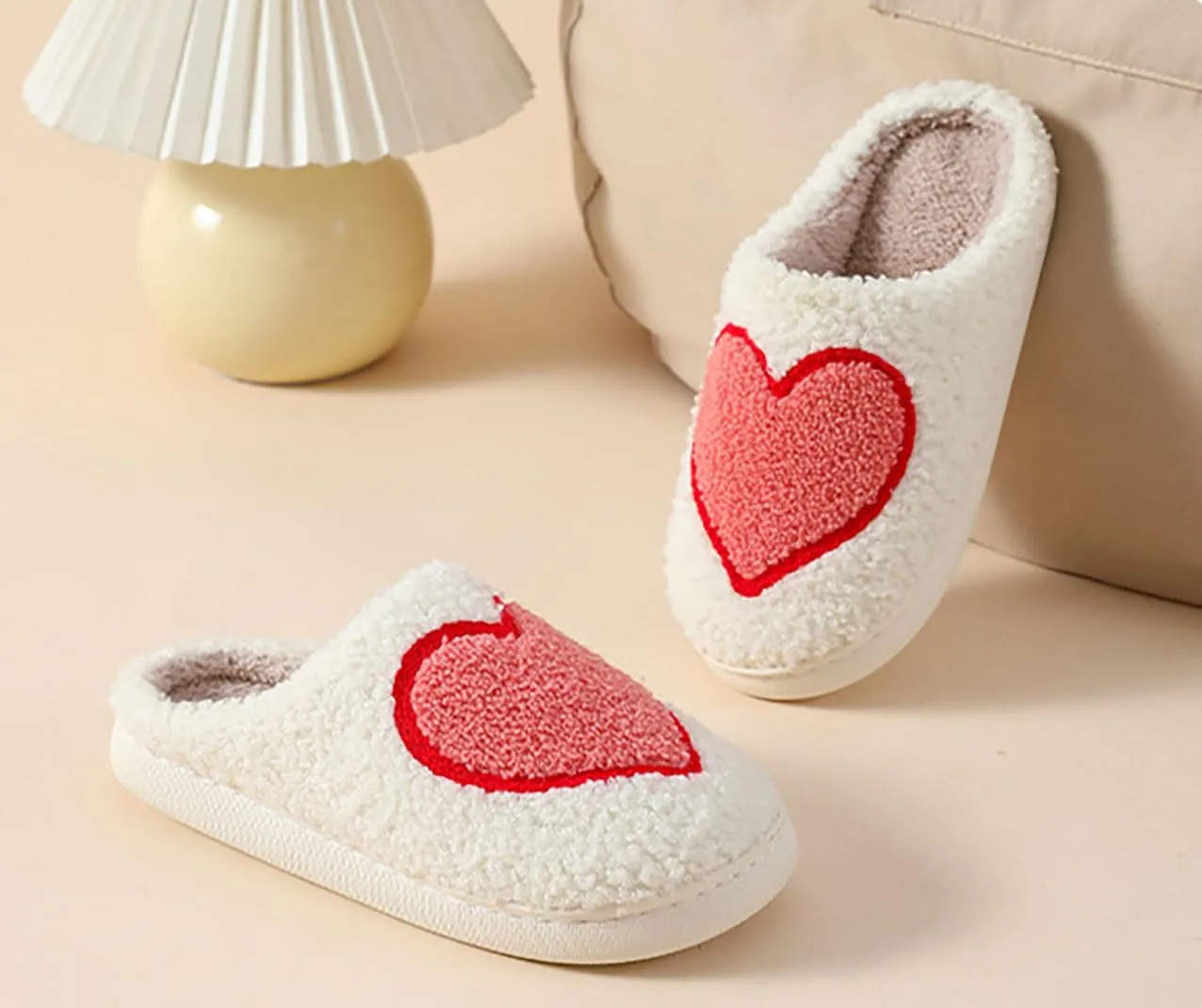 Women's Plush Heart Love Slippers - Blue Eyes Mushroom Cat Ears Retro Memory Foam Soft Plush Home Shoes