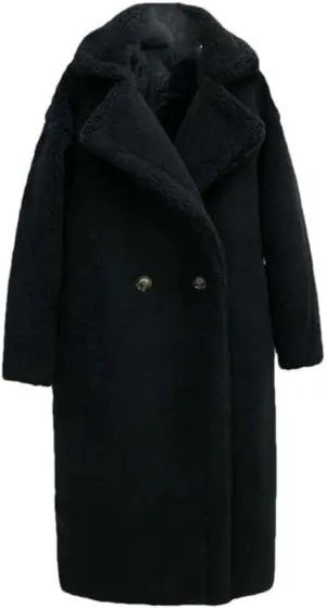 Women's Winter Bear Coat Thick Faux Lamb Wool Jacket Long Shearling Style Coat with Large Grain Texture