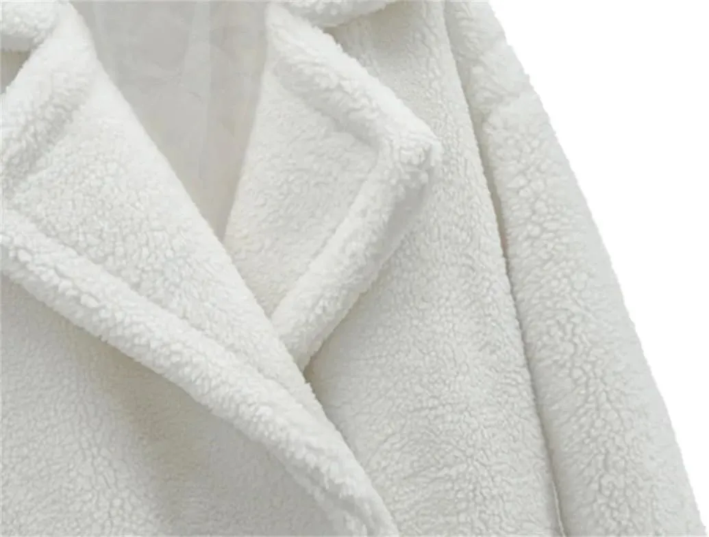 Women's Winter Bear Coat Thick Faux Lamb Wool Jacket Long Shearling Style Coat with Large Grain Texture