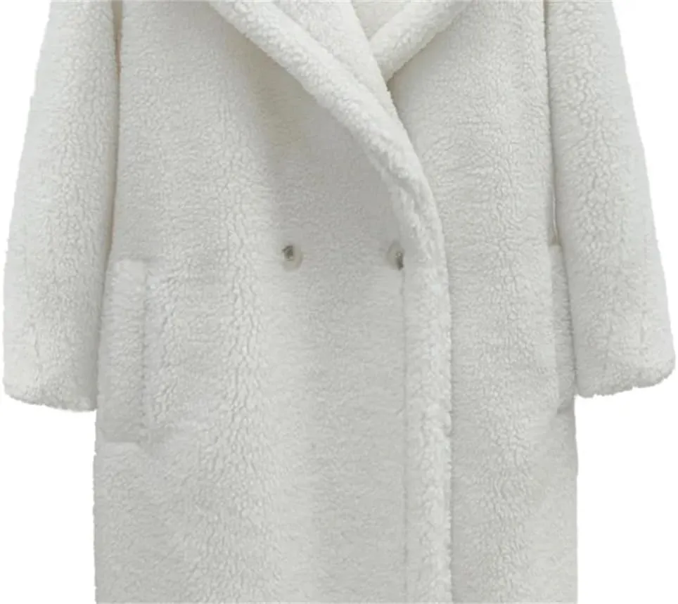 Women's Winter Bear Coat Thick Faux Lamb Wool Jacket Long Shearling Style Coat with Large Grain Texture