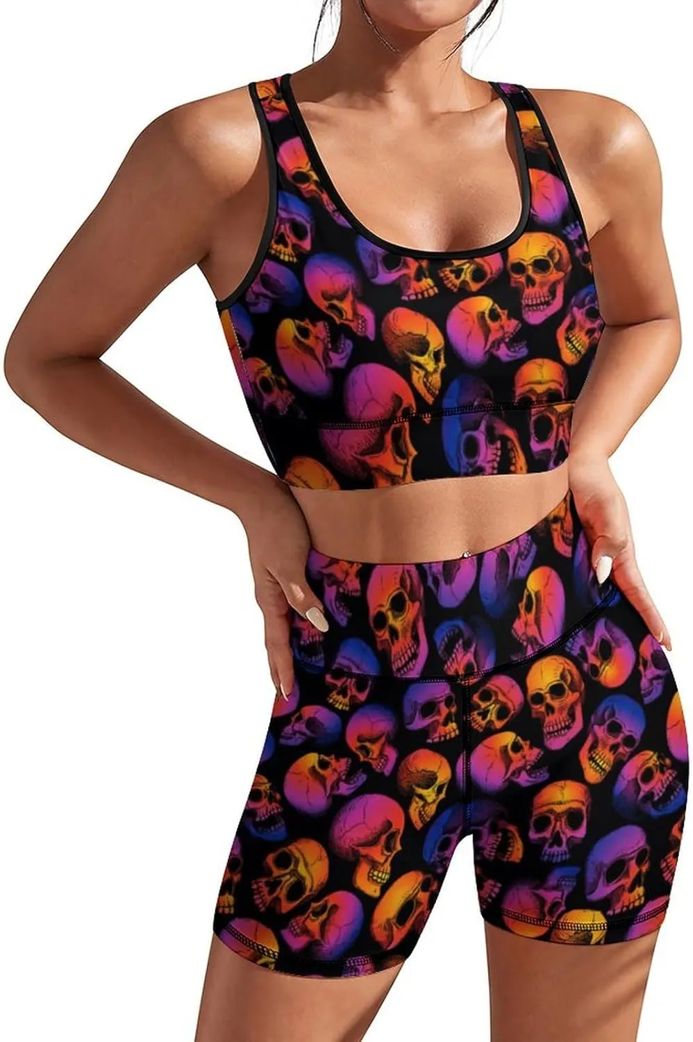Women's Yoga Outfit, 2 Piece Set Workout Athletic Shorts Leggings And Sports Bra Set Seamless Gym Clothes
