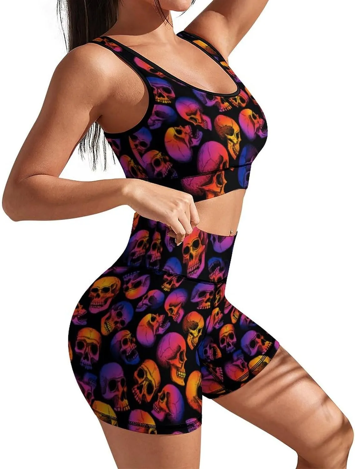 Women's Yoga Outfit, 2 Piece Set Workout Athletic Shorts Leggings And Sports Bra Set Seamless Gym Clothes
