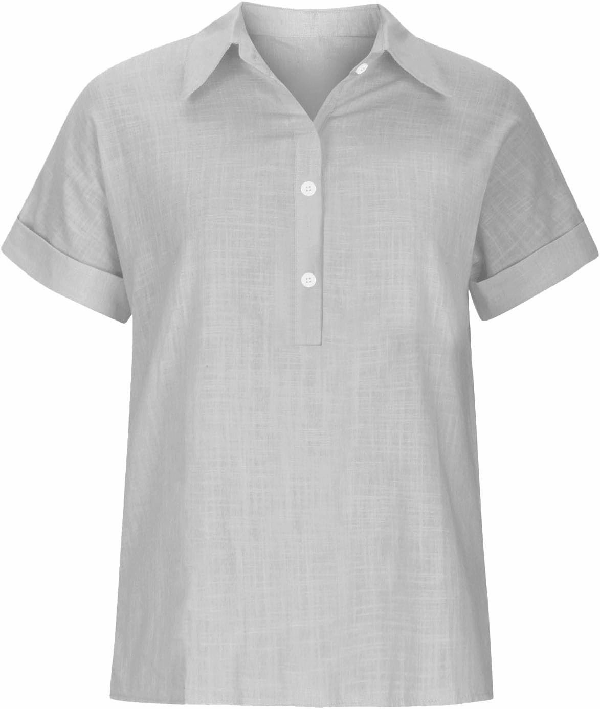 Womens Short Sleeve Button Down Linen Shirt Summer Trendy Solid Stand Collar Blouses Going Out Sports Casual T-Shirts
