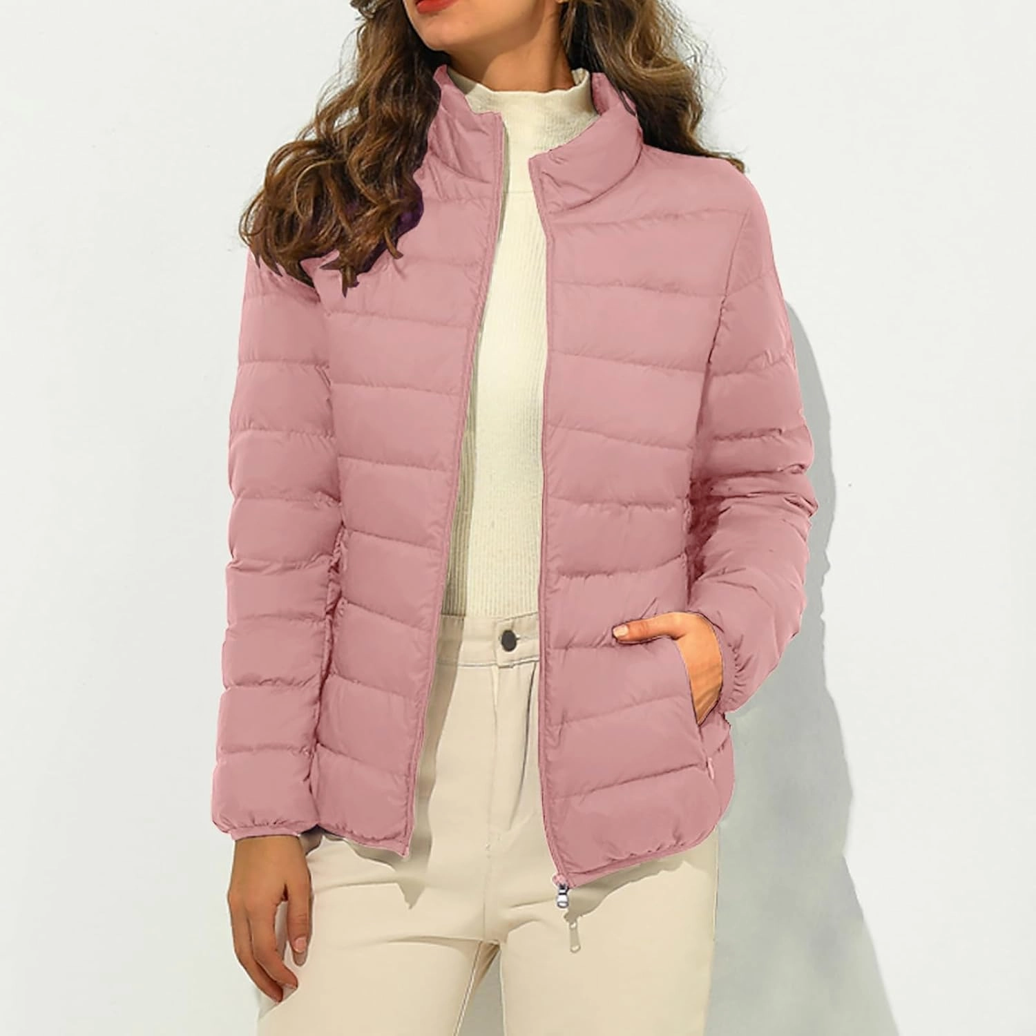 Womens Winter Coats Lightweight Puffer Jacket Warm Cozy Faux Fur Jacket Fashion Outerwear Zip Up Stand Collar Jacket