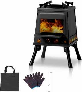Wood Camping Wood Stove, Rocket Stove Burning Portable for Backpacking, Charcoal Camping Stove with Handle and Carry Bag for Outdoor, Cooking, BBQ, RV, Survival, Black